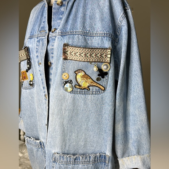 Cabin Creek Light Blue Denim Jacket Eclectic Size 8/10 Retro Embellished Cowgirl - Picture 2 of 9